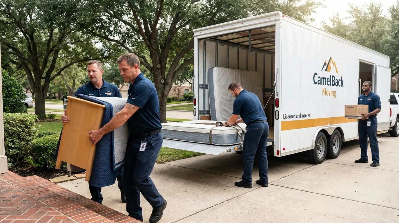 Crew loading residential truck for cross-state move from Moyock, NC