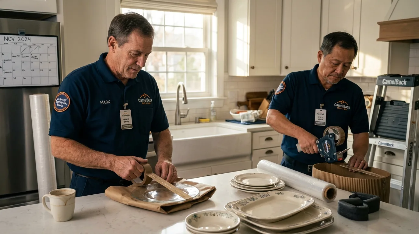 Professional crew packing kitchen dishware in Moyock, NC
